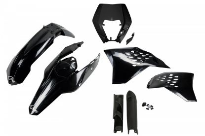Afbeeldingen van UFO FULL KIT KTM BLACK WITH HEADLIGHT - EXC / EXC-F 2009-2011