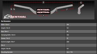 Picture of RENTHAL HANDLEBAR 22MM BLACK-PADDED 693 ENDURO 693-01-BK-01-185