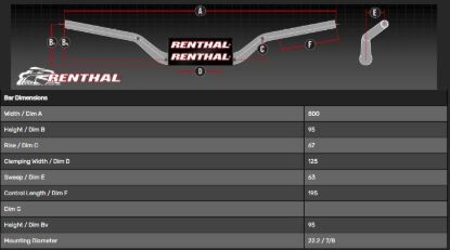 Picture of RENTHAL HANDLEBAR 22MM BLACK-PADDED 722 CR HIGH/RICKY JOHNSON 722-01-BK
